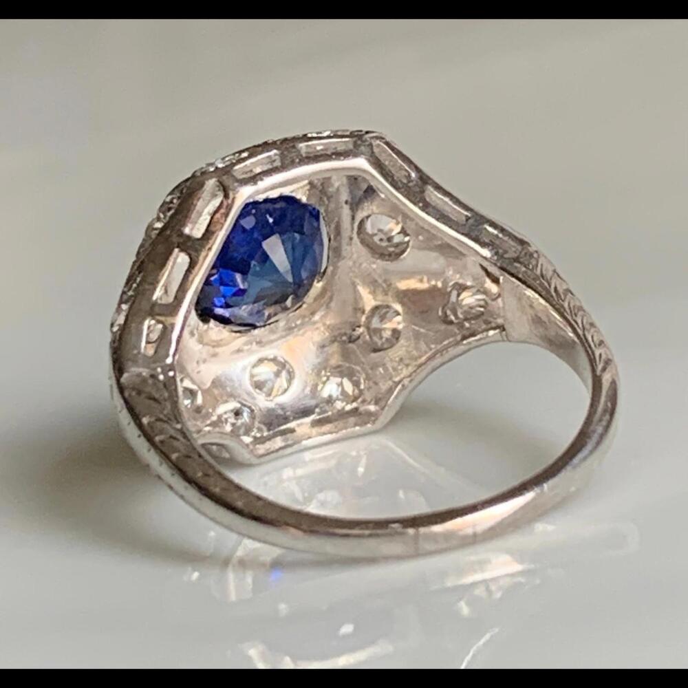 Sapphire Ring Platinum Old Cut Diamond Edwardian Engagement Ring Platinum 1910s - Picture 9 of 9